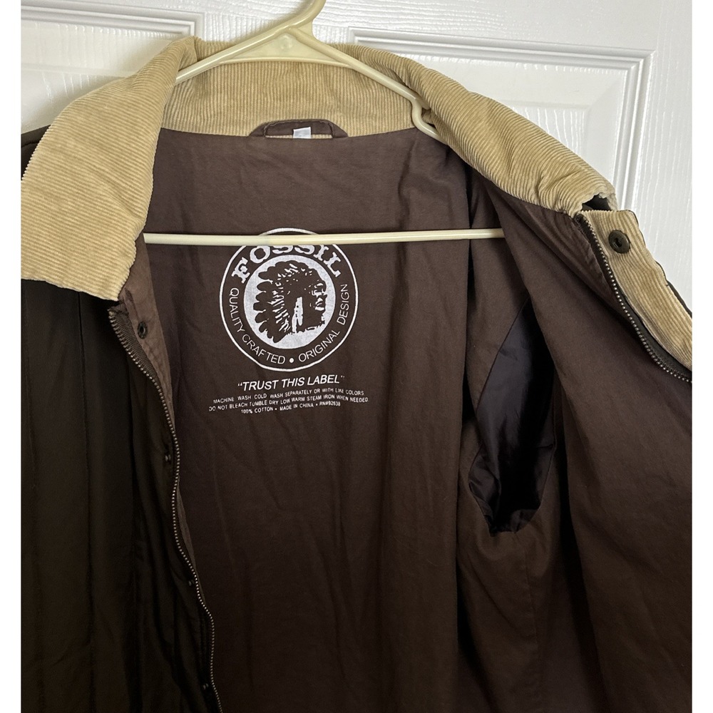Vintage Fossil Brown Tan Bomber Corduroy Quilted Full Zip/Button Snap Jacket M - Picture 6 of 12